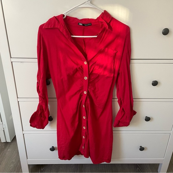 Zara Dresses & Skirts - Zara Red Linen Dress